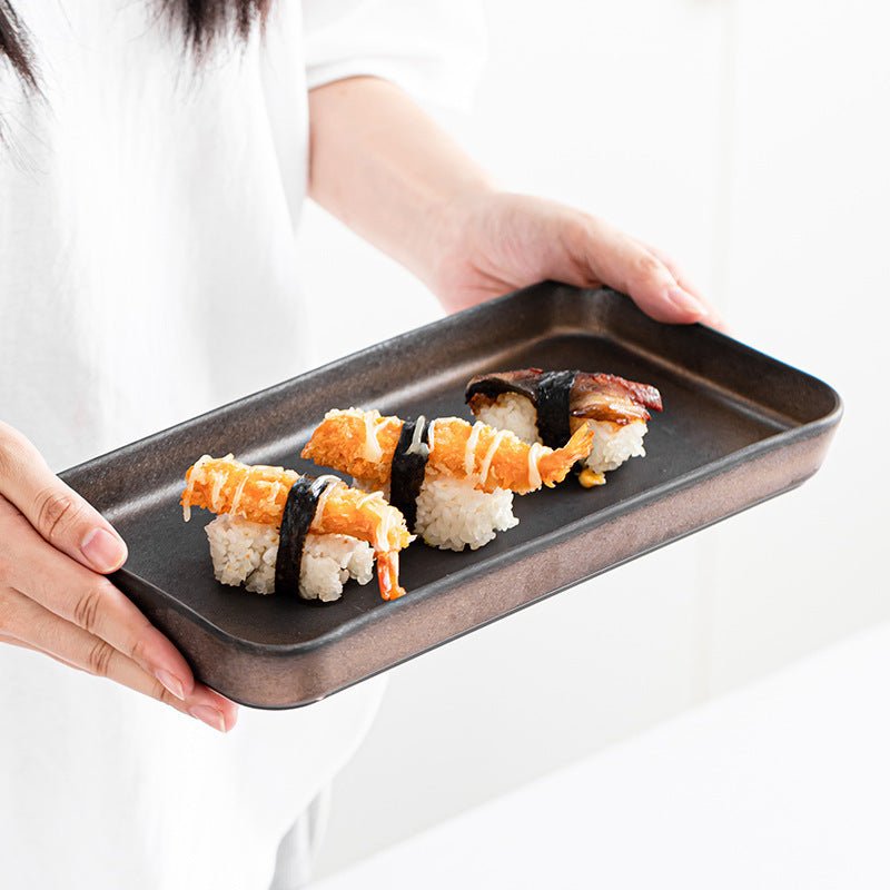 Rustic Stoneware Sushi & Sashimi Serving Plate – Japanese Style Tray