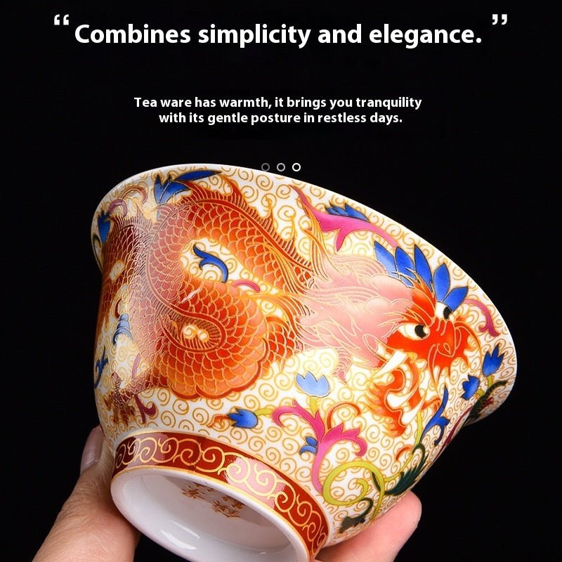 Luxury Enamel Porcelain Gaiwan Tea Cup with Lid & Saucer – Handcrafted Oriental Design - DonoHome