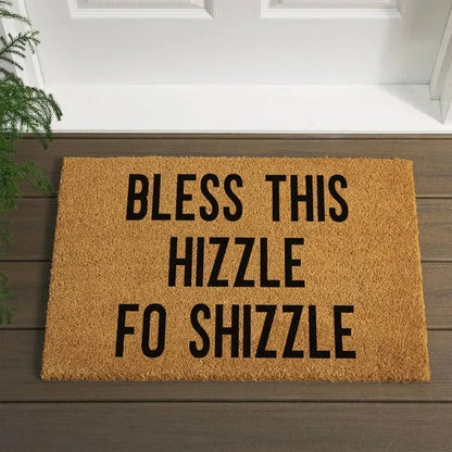 Bless This Hizzle Fo Shizzle Heavy-Duty Coconut Coir Doormat - Non-Slip Premium Outdoor Mat For Entryway With Humorous Housewarming Gift Design, 23.6x15.7 Inch 60x40cm Durable Front Porch Decor