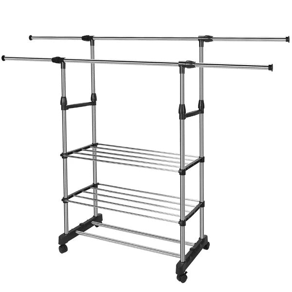 Garment Hanging Rack Extendable Clothing Hanging Rail Organizer With Rolling Wheels Hold Up To 77LBS Max Load