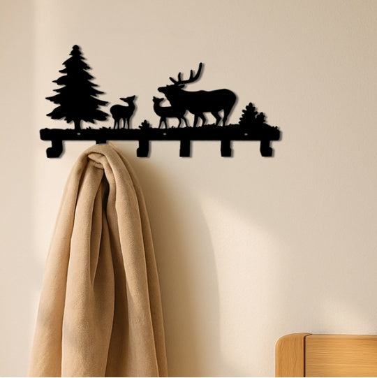 Farmhouse Rustic Animal Coat Hook Rack – Wall Mounted Tree Branch Design with Puppy, Bear & Deer Hooks
