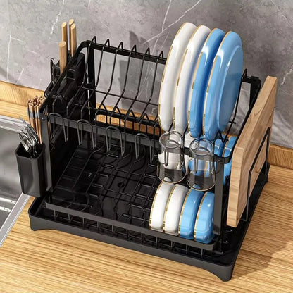 Kitchen Double Layer Dish Drying Rack – Drainage Organizer for Plates, Cups & Utensils