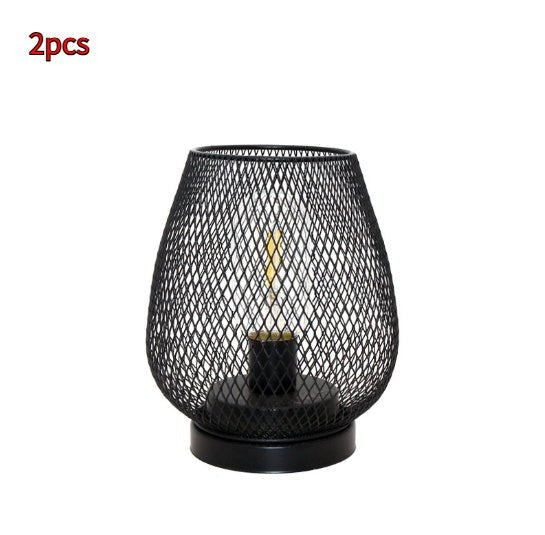 Retro Hollow-Out Iron Table Lamp, Battery-Powered Night Light for Bedroom Decor