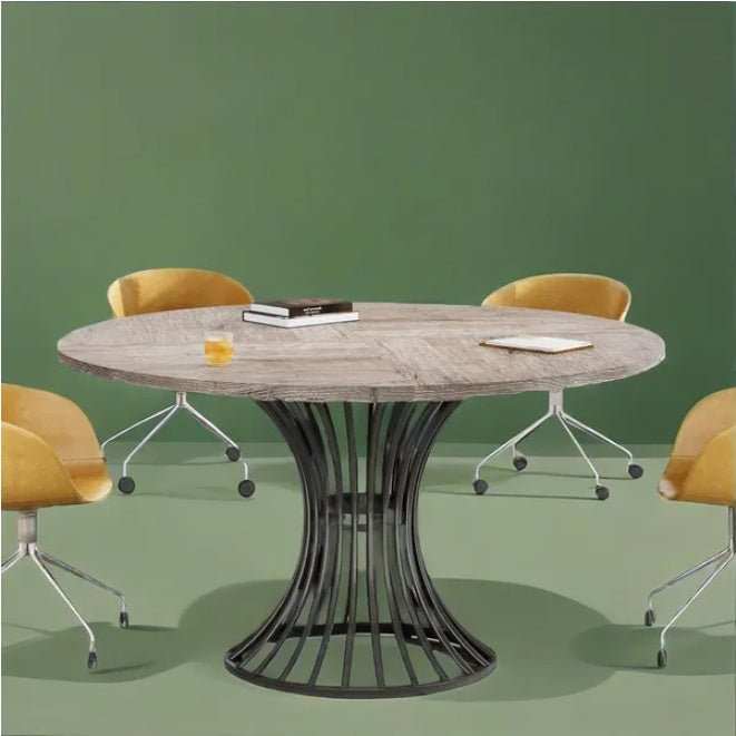 47" Round Wood Dining Table with Metal Base - Modern Family Meal Kitchen Decor - DonoHome
