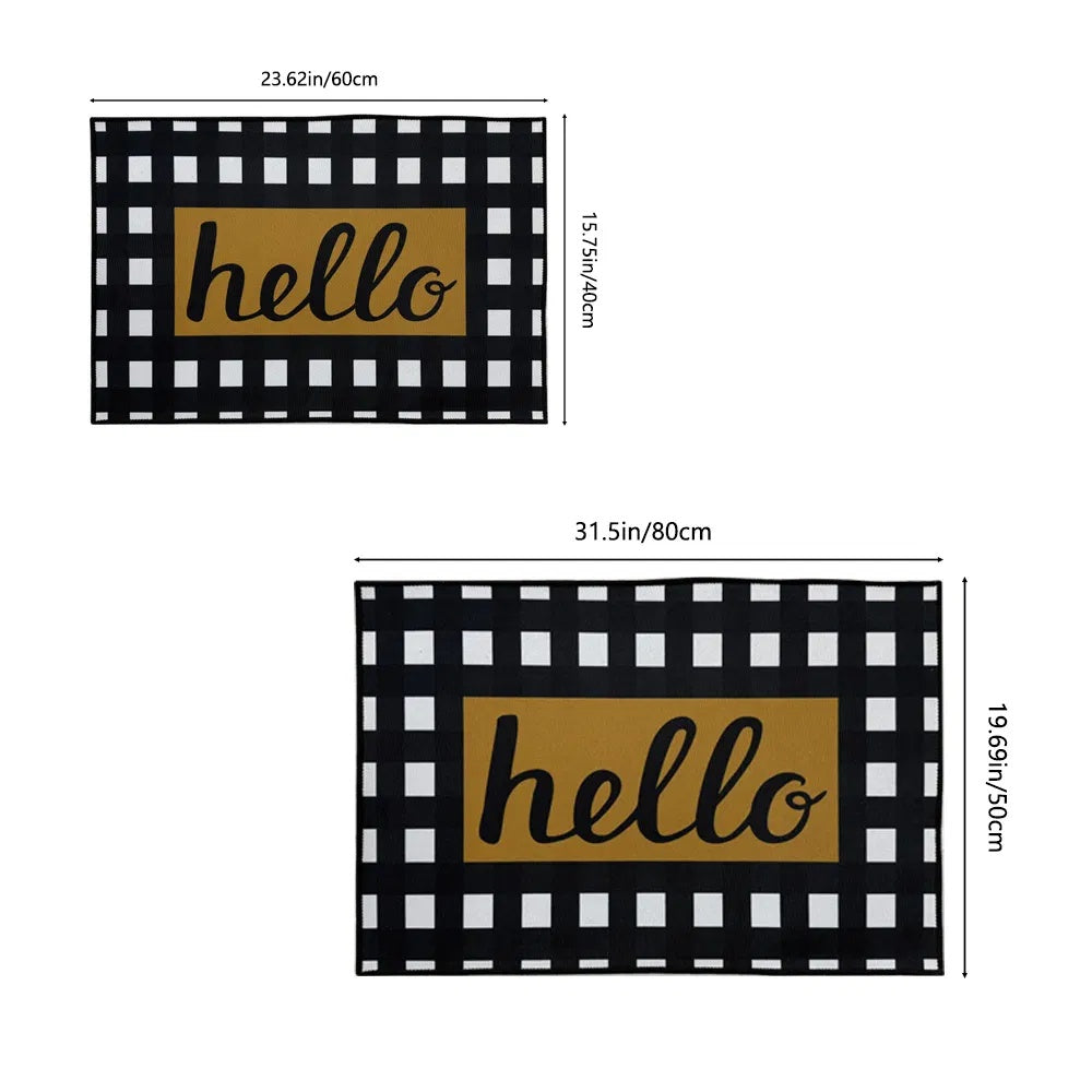Black & White Checkered Welcome Doormat – Non-Slip Printed Entry Rug for Home, Kitchen & Bathroom