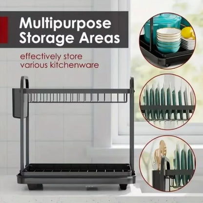 Kitchen Double Layer Dish Drying Rack – Drainage Organizer for Plates, Cups & Utensils