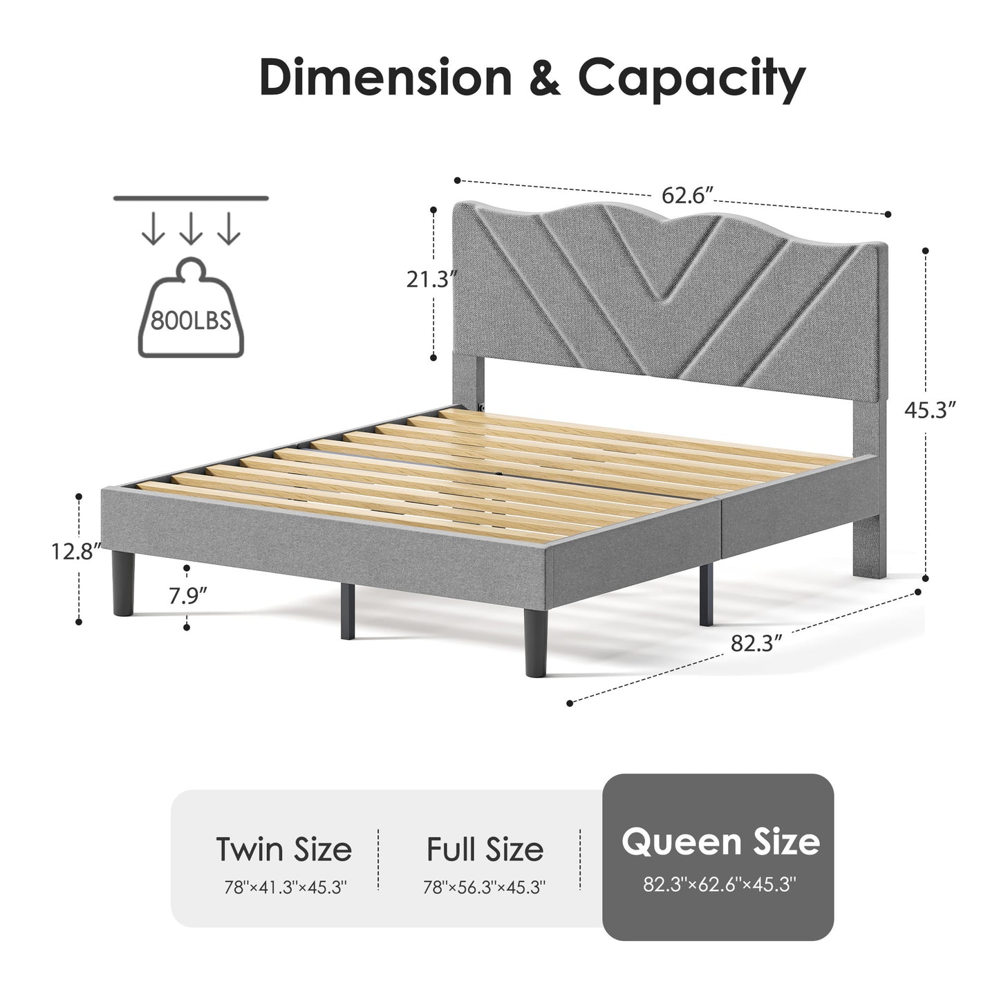 Grey Upholstered Platform Bed - Easy Assembly, No Box Spring Required - DonoHome