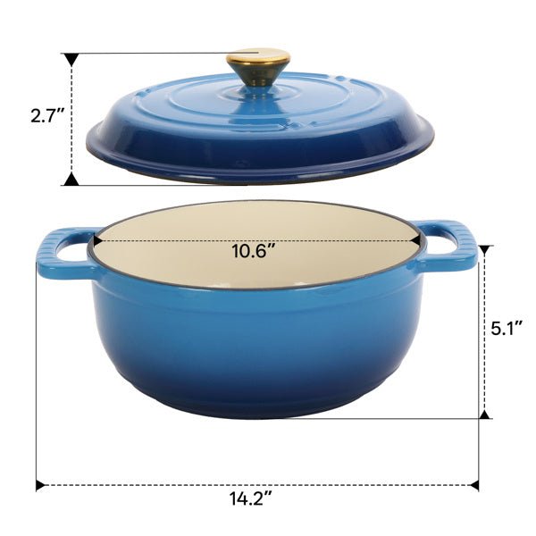 6QT Enamel Cast Iron Dutch Oven, Gradient Blue, with Silicone Handles