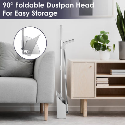 4-in-1 Broom and Dustpan Set with Squeegee – Upright Standing Cleaning Combo for Home, Kitchen & Office
