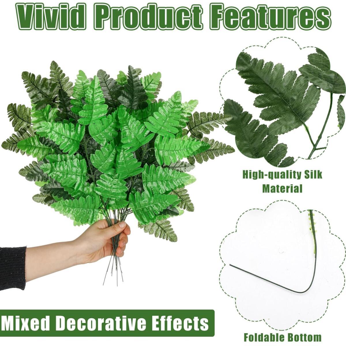 Artificial Fern Leaves Stem Green Cemetery Leaf Picks Wedding Flower Arrangements - DonoHome