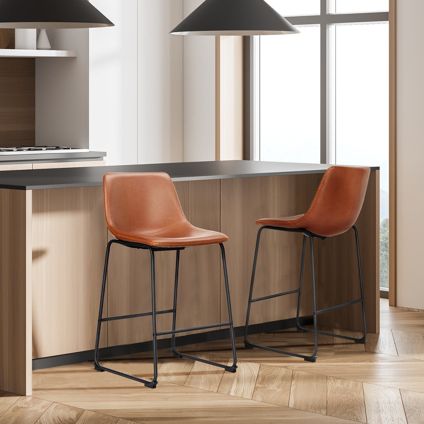 Dining/Counter/Bar Chair – Sled Base (Black/Brown, Seat Height 18″/26″/30″)