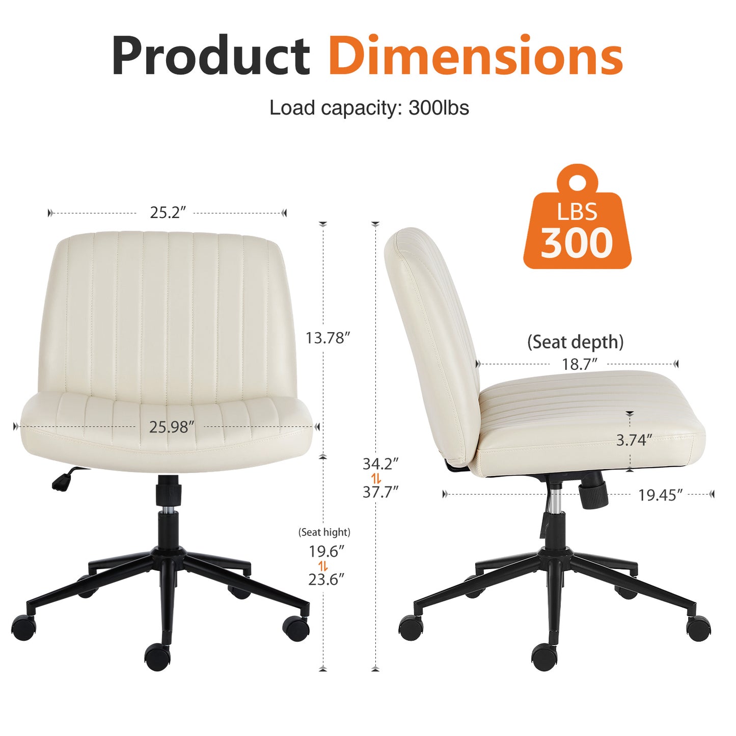 Armless Swivel Task Chair with Adjustable Height and Replaceable Wheels - DonoHome