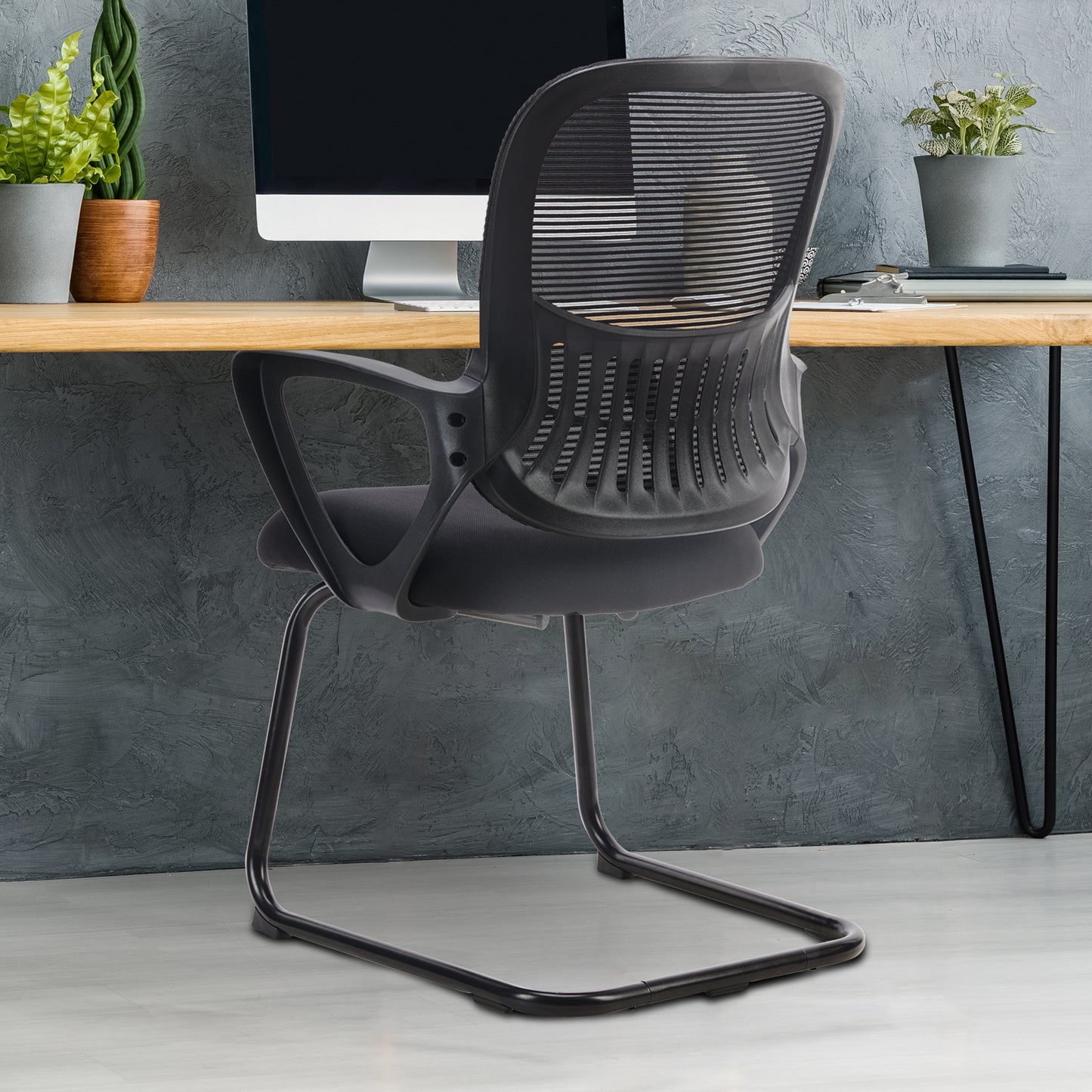 Office Guest Chair, Mesh Back Sled-Base with Arms (No Wheels, 275 lb)