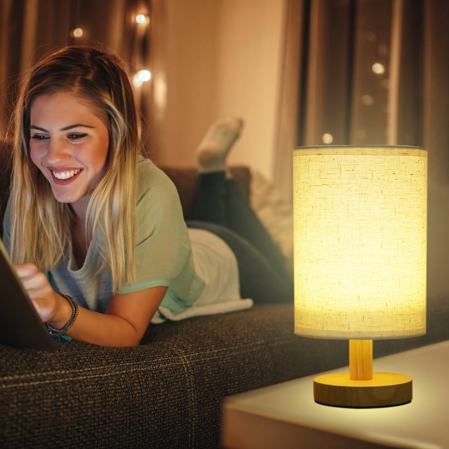 Warm White Bedside Lamp – Modern Bedroom Night Light with USB Plug