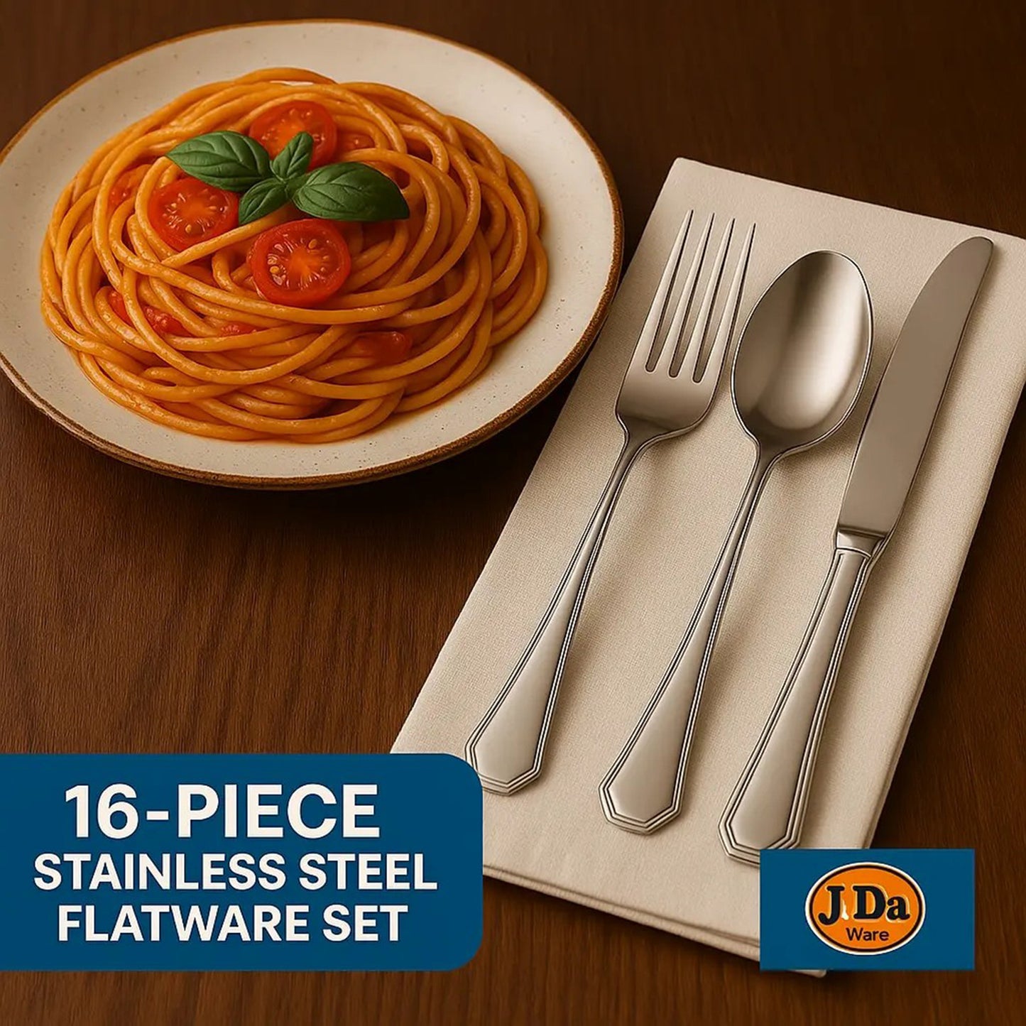 16-Piece Stainless Steel Flatware Set – Forks, Knives, Spoons & Teaspoons, Service for 4