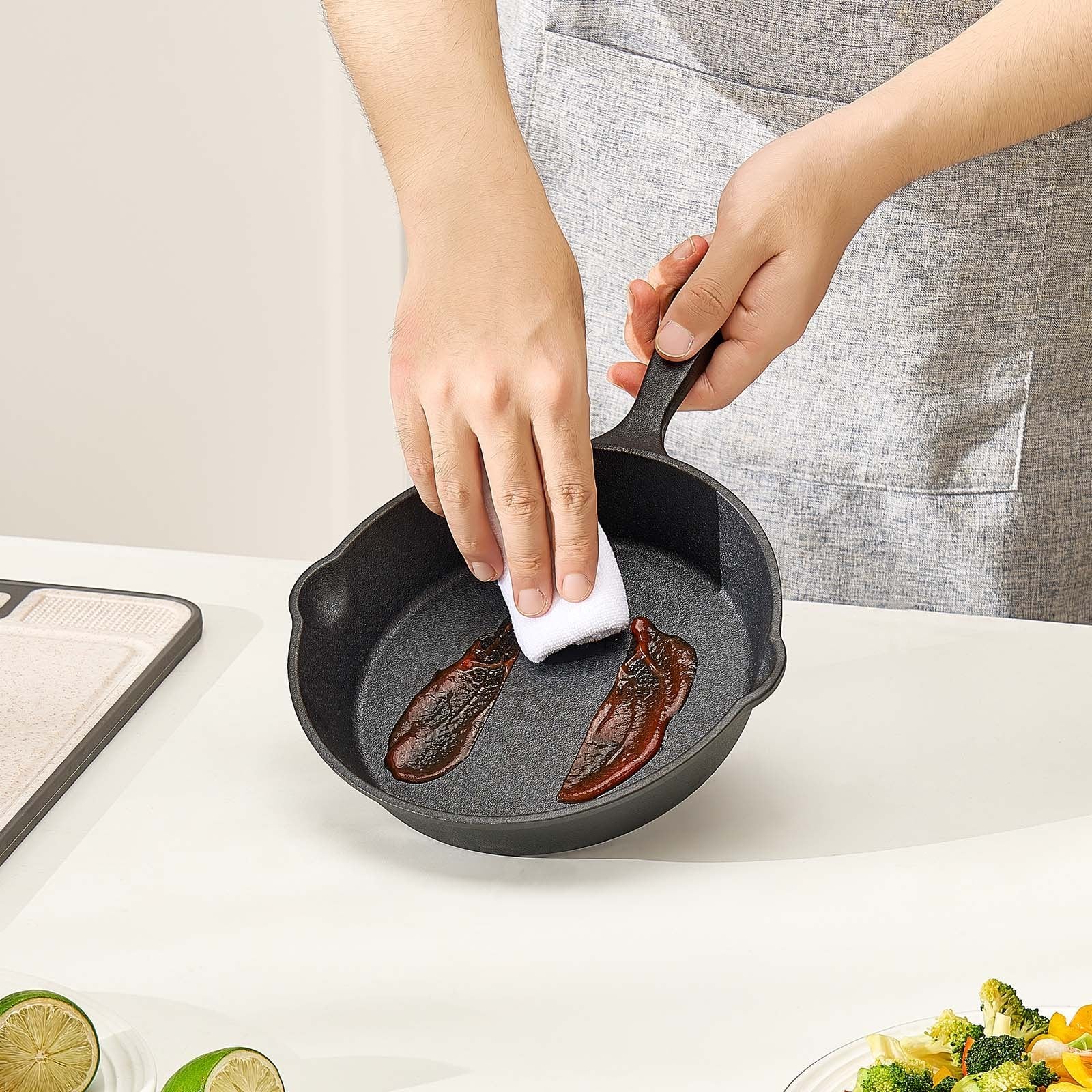 3-Piece Cast Iron Frying Pan Skillet Set, Pre-Seasoned, 6/8/10 inch – Black - DonoHome