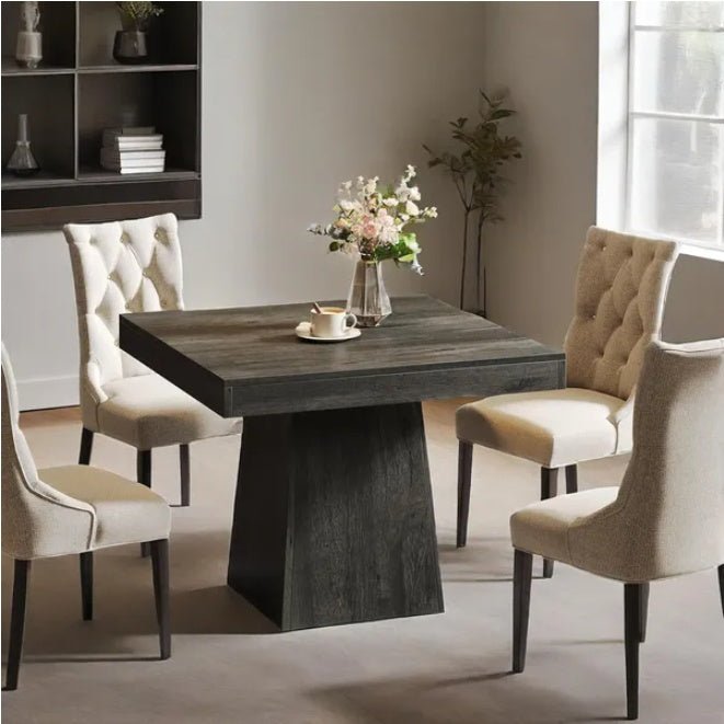 Modern Square Dining Table, Dark Wood Pedestal Base, for Kitchen & Dining