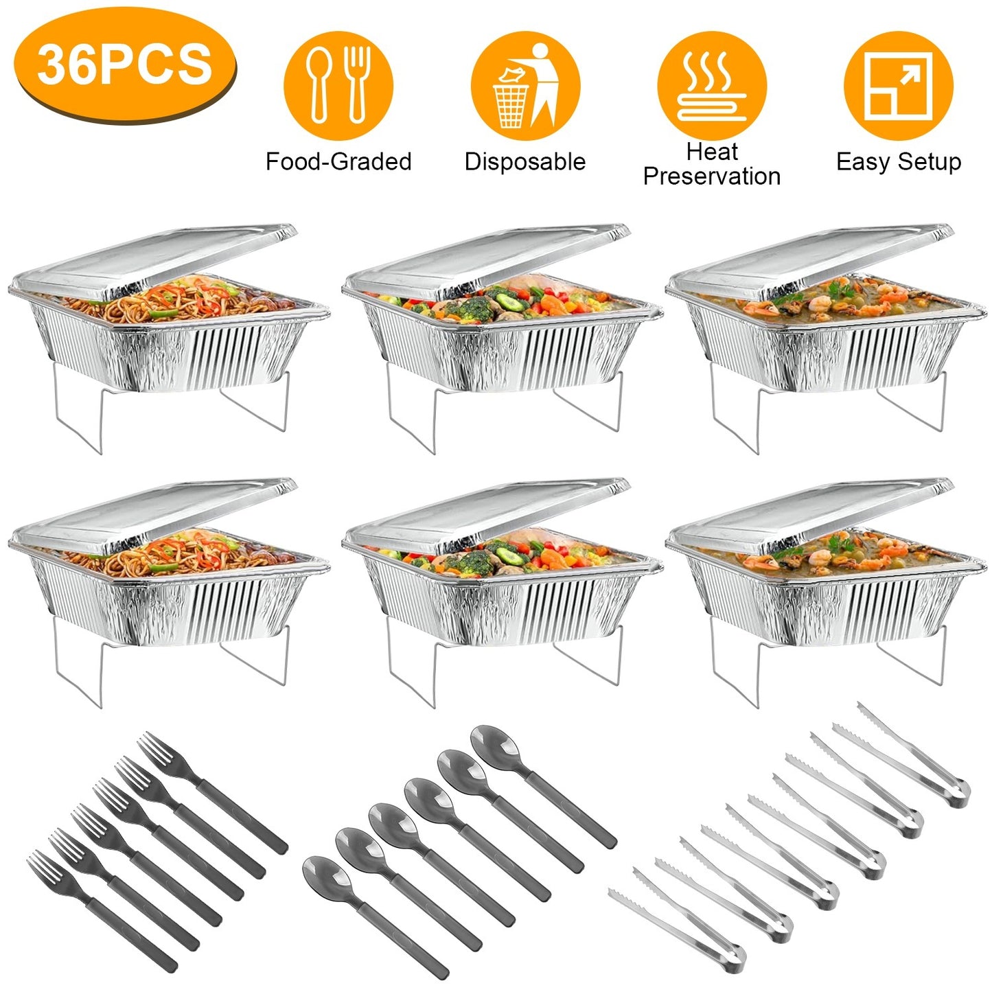 36Pcs Disposable Chafing Dish Buffet Set - Keep Food Warm & Stylish for Catered Events, BBQs - DonoHome