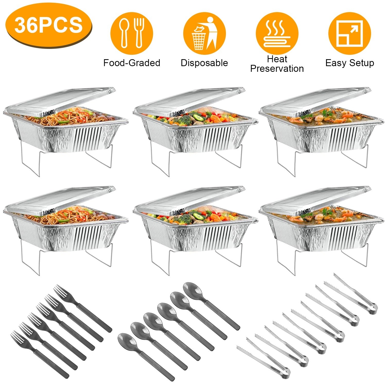 36Pcs Disposable Chafing Dish Buffet Set - Keep Food Warm & Stylish for Catered Events, BBQs - DonoHome