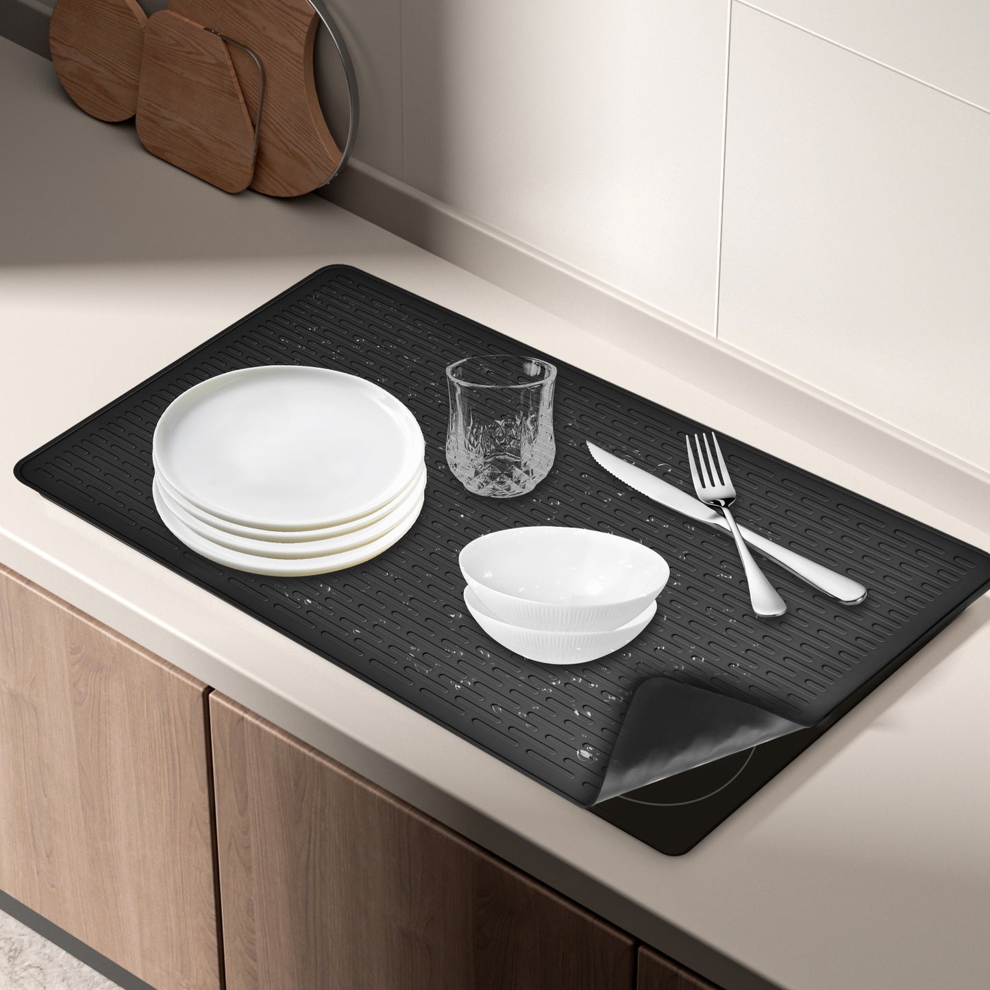 Silicone Kitchen Dish Drying Mat, Heat-Resistant Draining Pad for Countertop