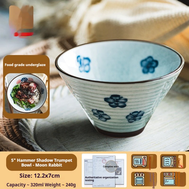 Retro Underglaze Porcelain Rice Bowl - Japanese-Inspired Ceramic Dining Bowl