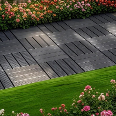 44 Pack Plastic Interlocking Deck Tiles – 12"x12" Waterproof Outdoor Patio Flooring for Balcony, Poolside & Backyard (Dark Grey)