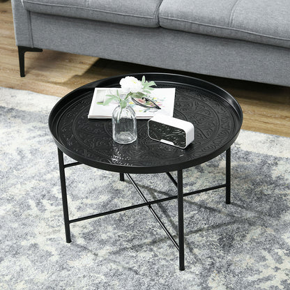 24" Round Hammered Metal Coffee Table with Tray Top – Black