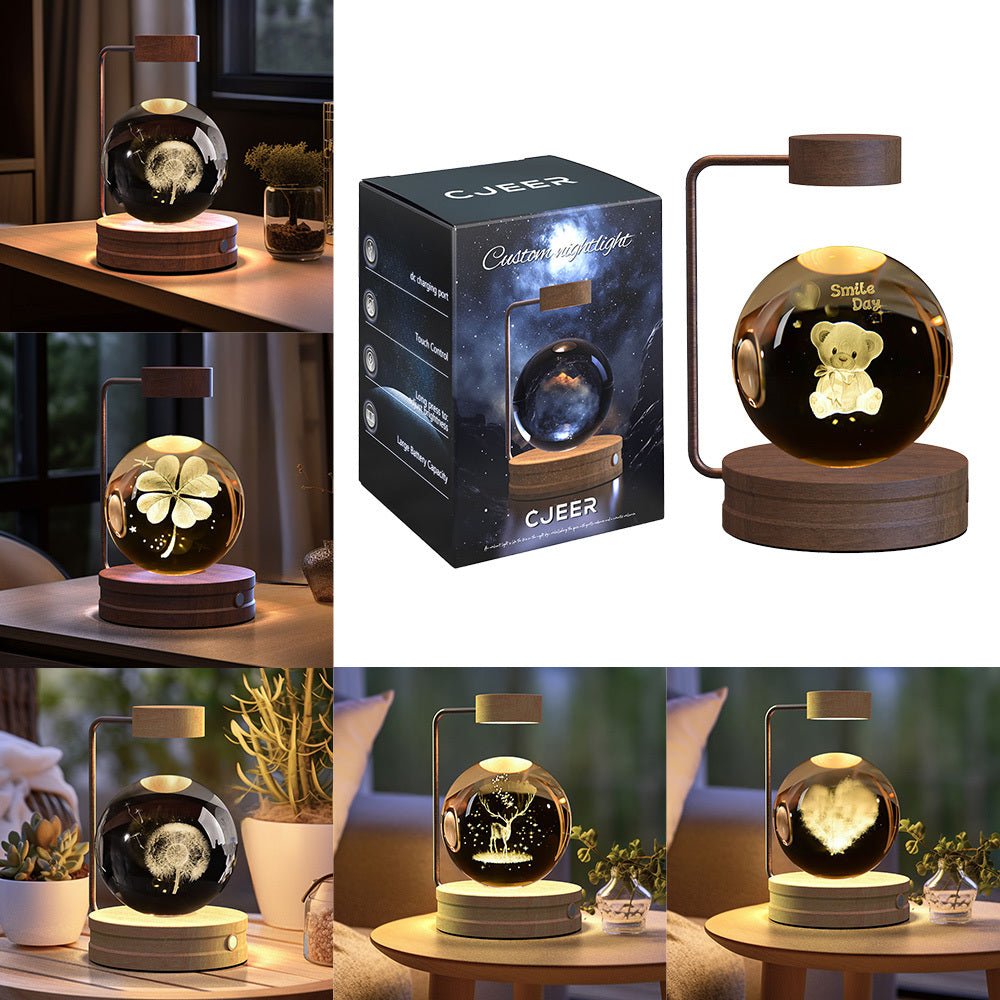 3D Crystal Ball Night Light, Magnetic Floating LED Lamp with Touch Switch