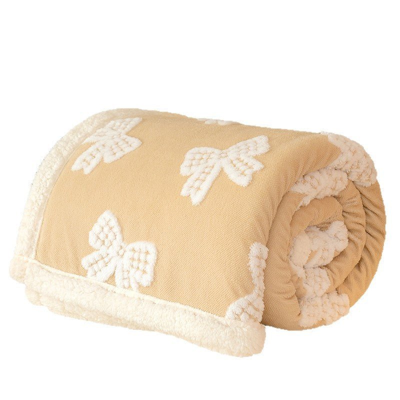 Cozy Polyester Blanket with Bowknot Jacquard Pattern, Warm Office Nap Throw