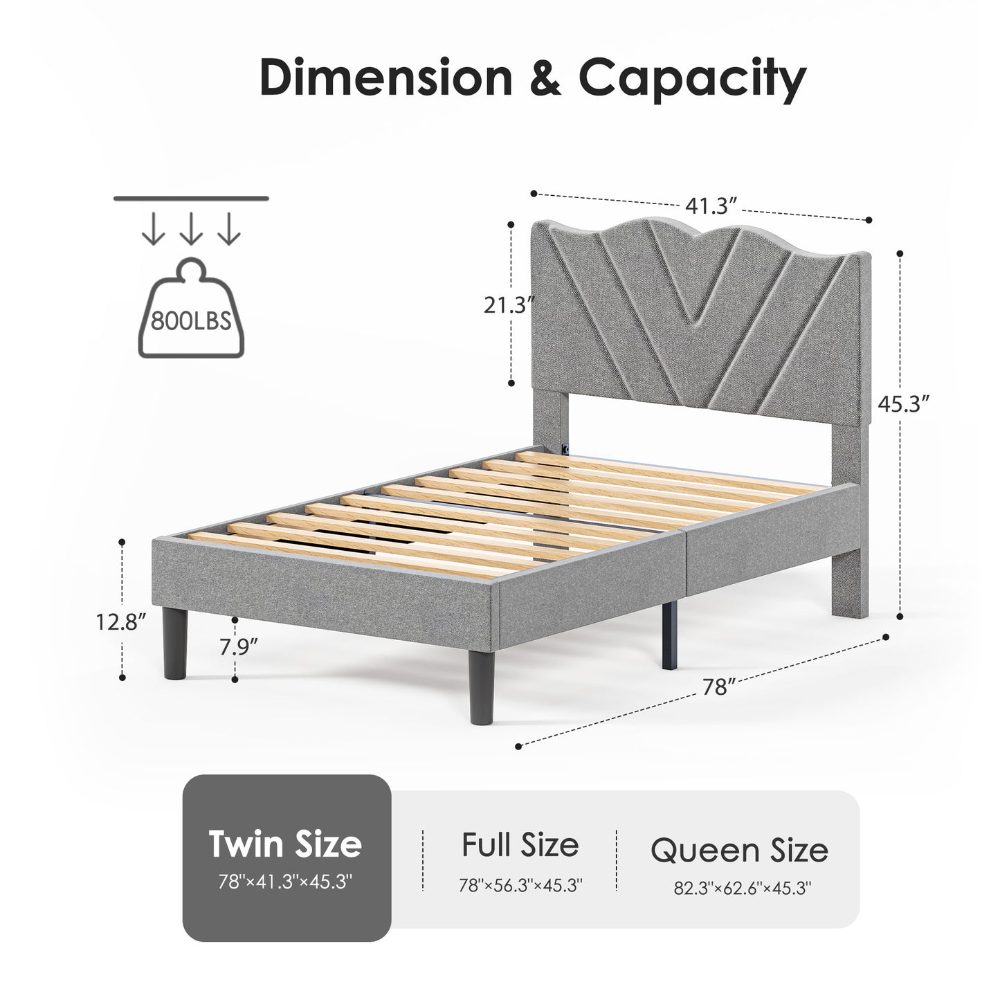 Grey Upholstered Platform Bed - Easy Assembly, No Box Spring Required - DonoHome