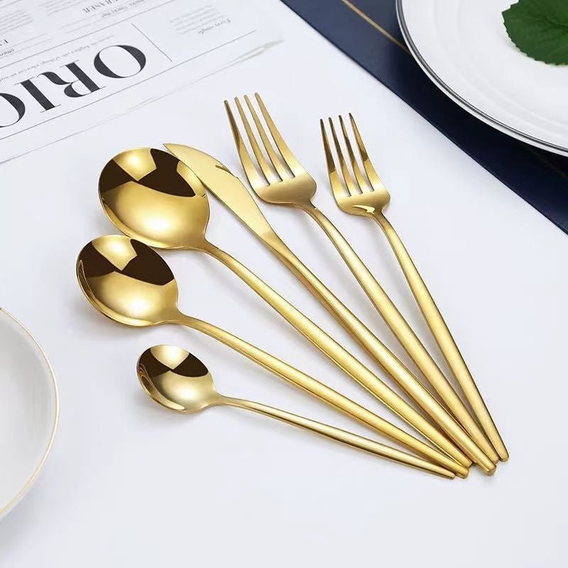 Modern Portugal 304 Stainless Steel Cutlery Set – Golden Knife, Fork & Spoon Flatware Collection