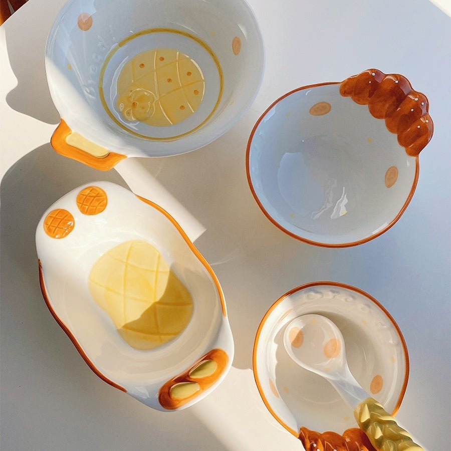 Cute Bread Ceramic Tableware Dish – Individual Bowl or Plate for Snacks & Desserts