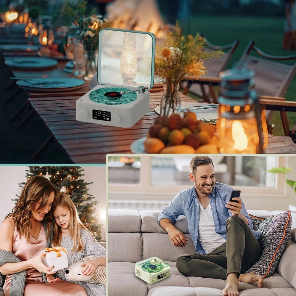 Retro Turntable Bluetooth Speaker with RGB Light & White Noise