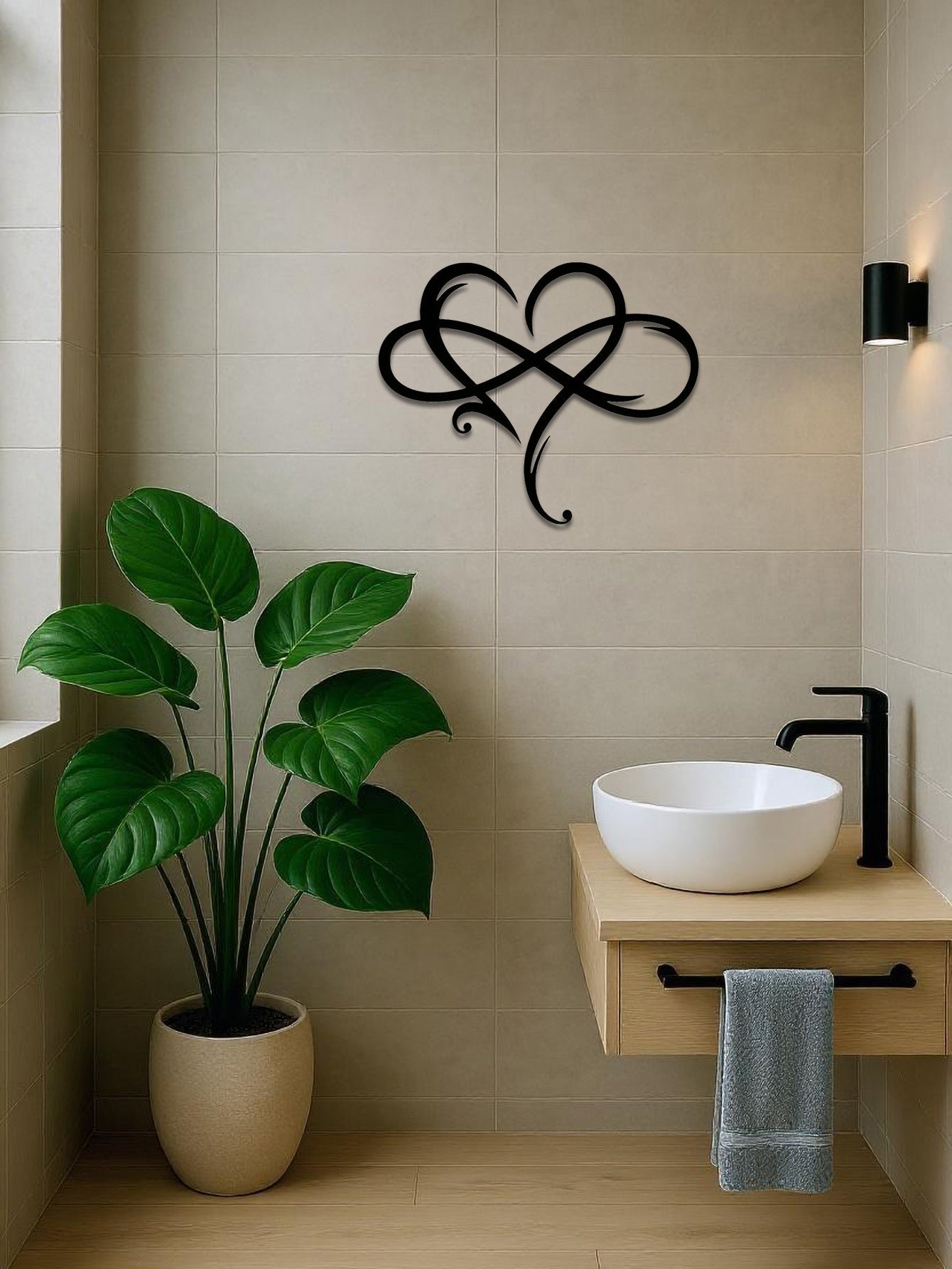 1pc Infinity Heart Metal Wall Decor Black,Heart Love Sign Plaque Elegant Bedroom