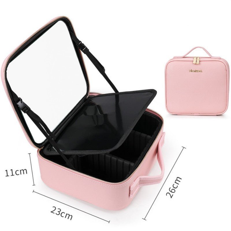 Portable LED Makeup Organizer Box with Adjustable Lighted Mirror