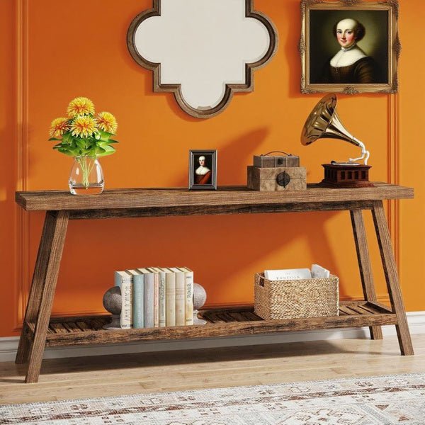 Rustic 70" Console Table with Storage, Entryway/Sofa Table for Living Room/Hallway/Couch - DonoHome