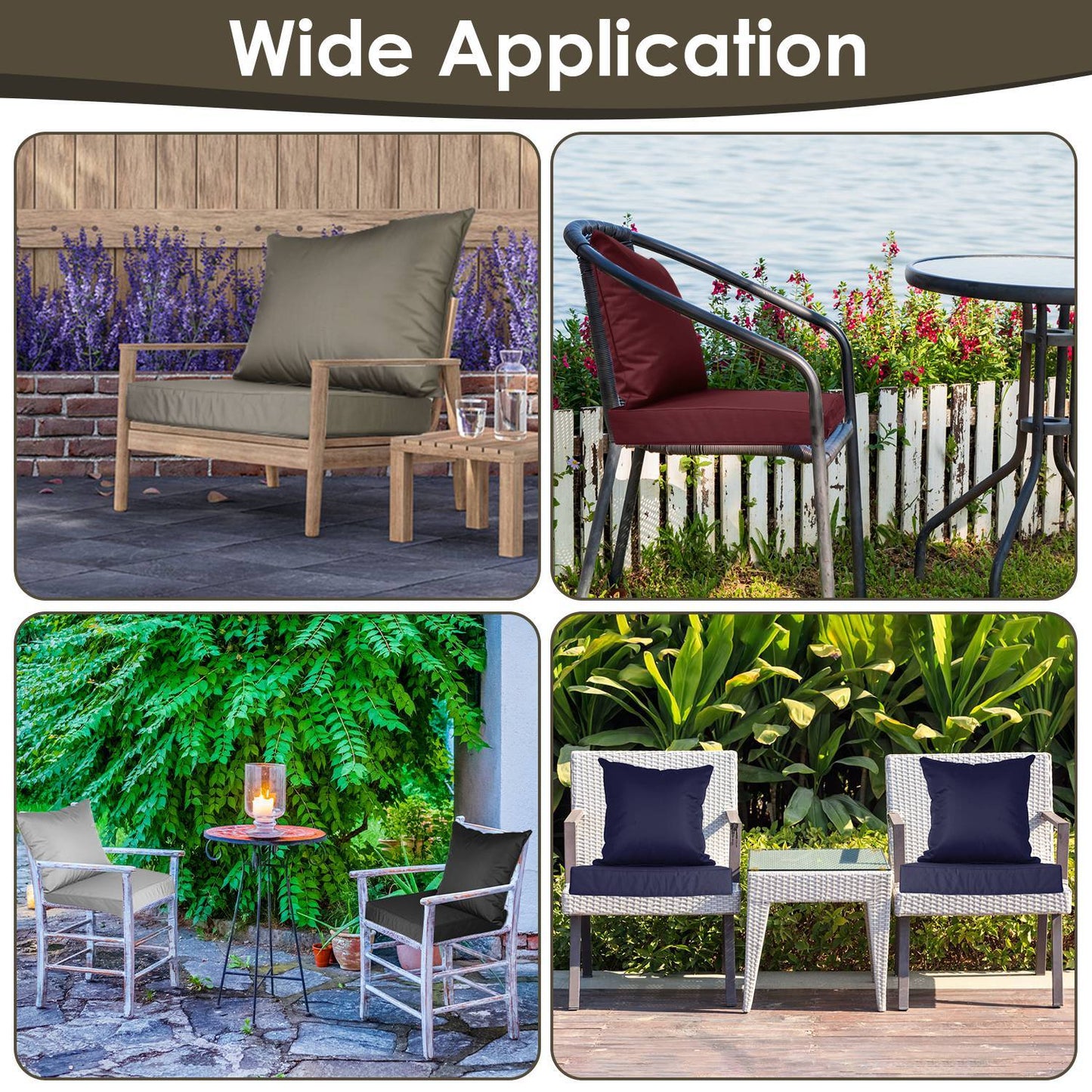 Waterproof Outdoor Seat Cushion Set with Back Pillow - Fade Resistant Chair Pad - DonoHome