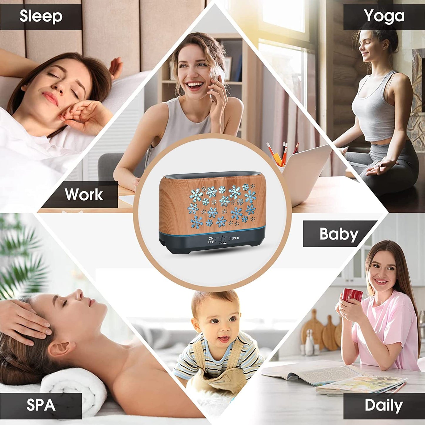 Christmas Snowflake 7-Color Flame Effect Humidifier & Aroma Diffuser