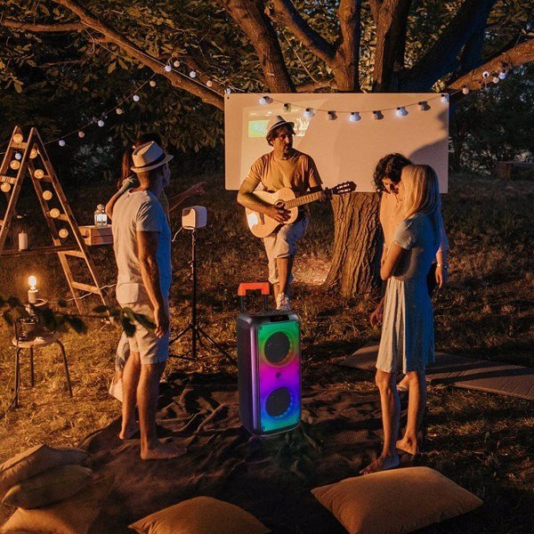 40W Portable Party Speaker with Bluetooth, LED Light Rhythm, Remote Control & Dual Microphones