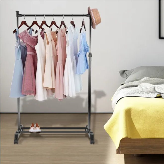Adjustable & Foldable Rolling Garment Rack, Stainless Steel Clothes Hanger