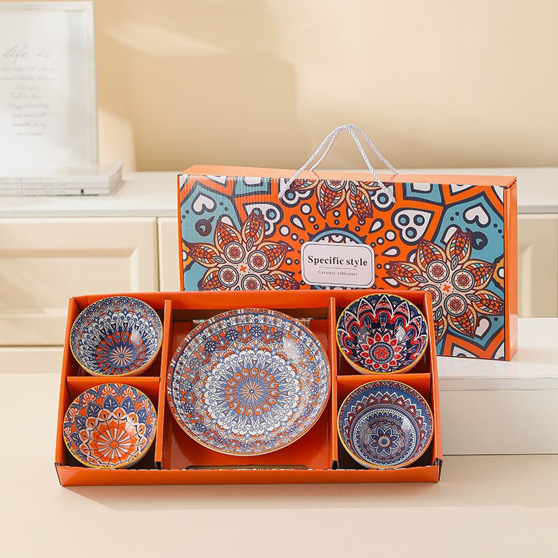 Colorful Ceramic Bowl and Plate Gift Set with Mandala Pattern - DonoHome