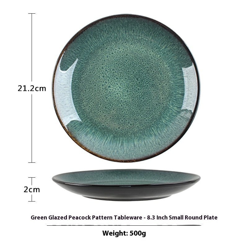 Minimalist Green Glaze Ceramic Tableware Set with Plates, Bowls & Mug for Home Dining