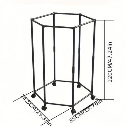Hexagonal Rotating Clothes Hanger – Freestanding Metal Garment Rack with Wheels