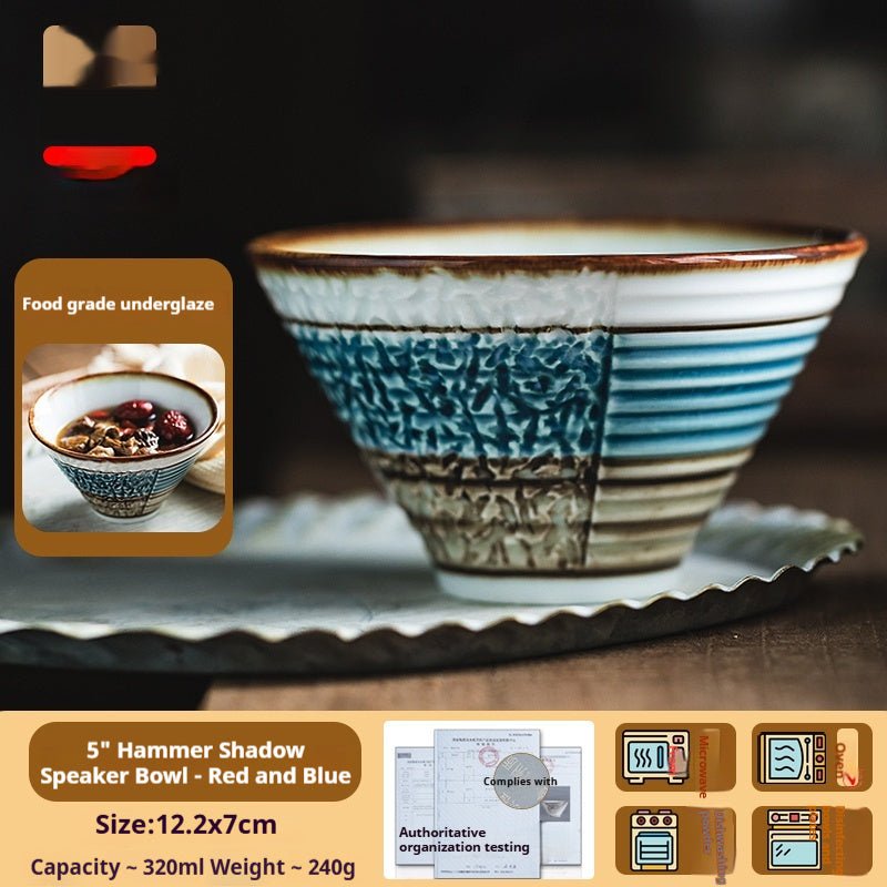 Retro Underglaze Porcelain Rice Bowl - Japanese-Inspired Ceramic Dining Bowl