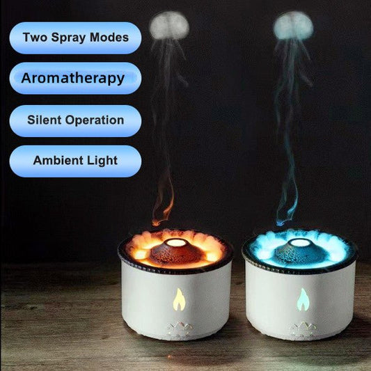 Volcano Flame Essential Oil Diffuser, Ultrasonic Humidifier with Jellyfish Spray