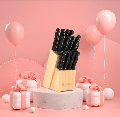 19-Piece Kitchen Knife Set w/ Block & Built-in Sharpener (German Steel, Dishwasher-Safe)