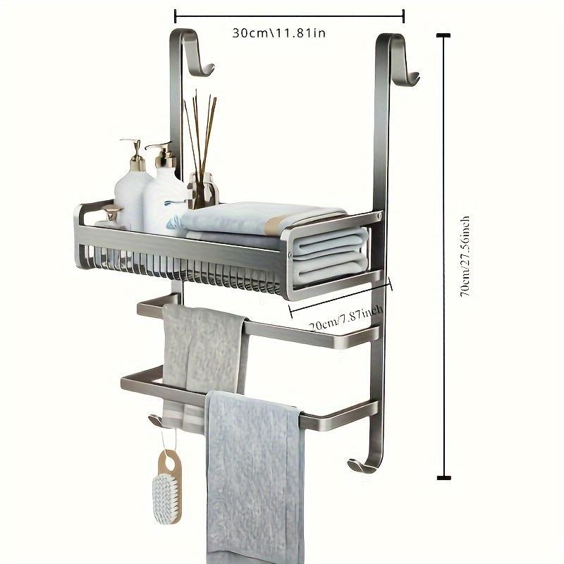 Punch-free Bathroom Towel Rack – Over-the-door Shower Glass Hook with Multi-tier Storage Shelf
