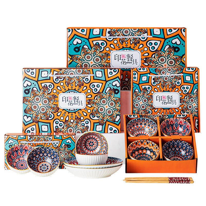 Colorful Ceramic Bowl and Plate Gift Set with Mandala Pattern - DonoHome