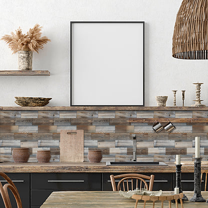 Wood Grain Mosaic Peel & Stick Wall Tiles – Waterproof Oil-Resistant PVC Stickers for Kitchen & Bathroom