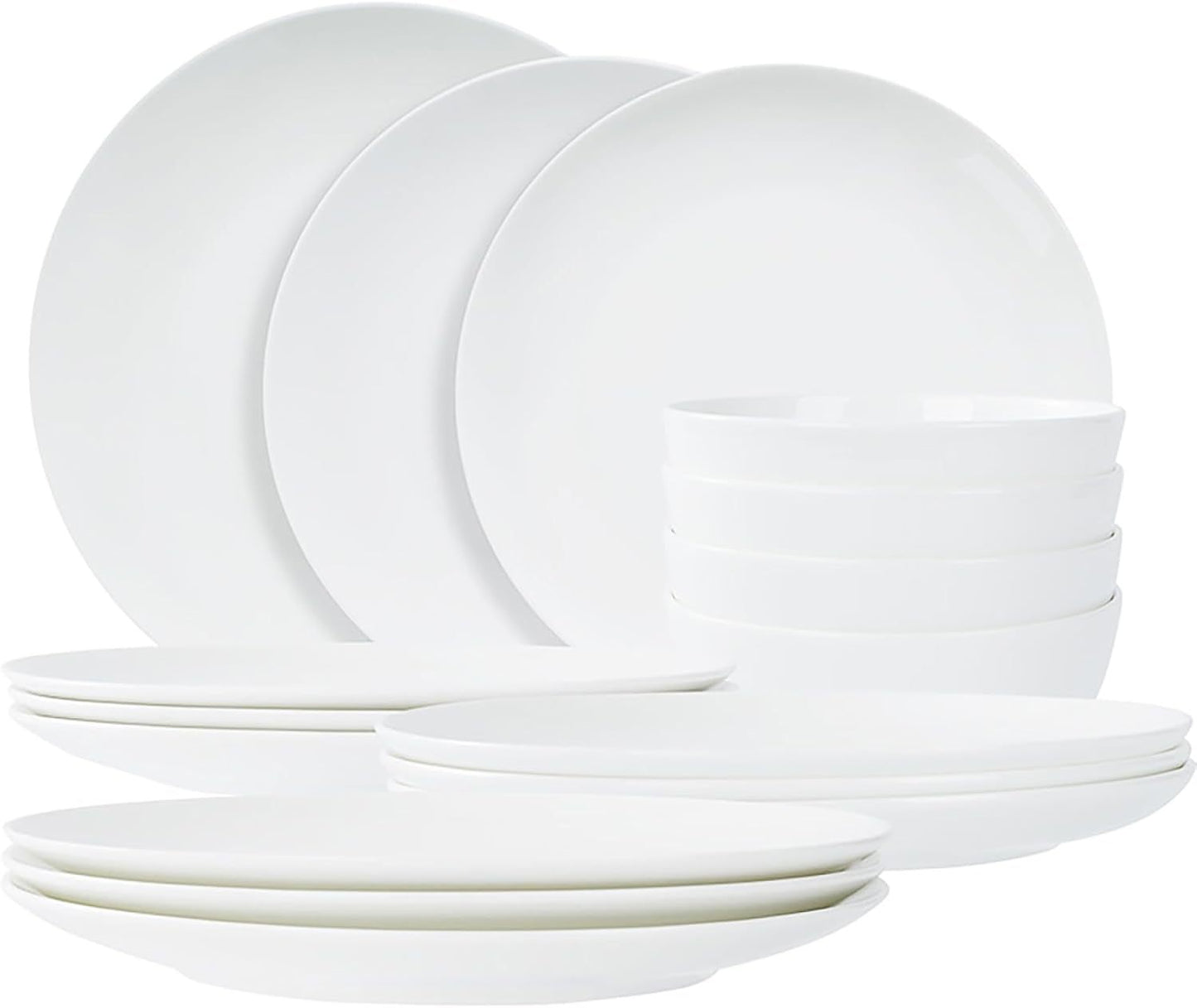 Jasmine Bone China Dinnerware Set – 16-Piece Service for 4 (Microwave & Dishwasher Safe, White)